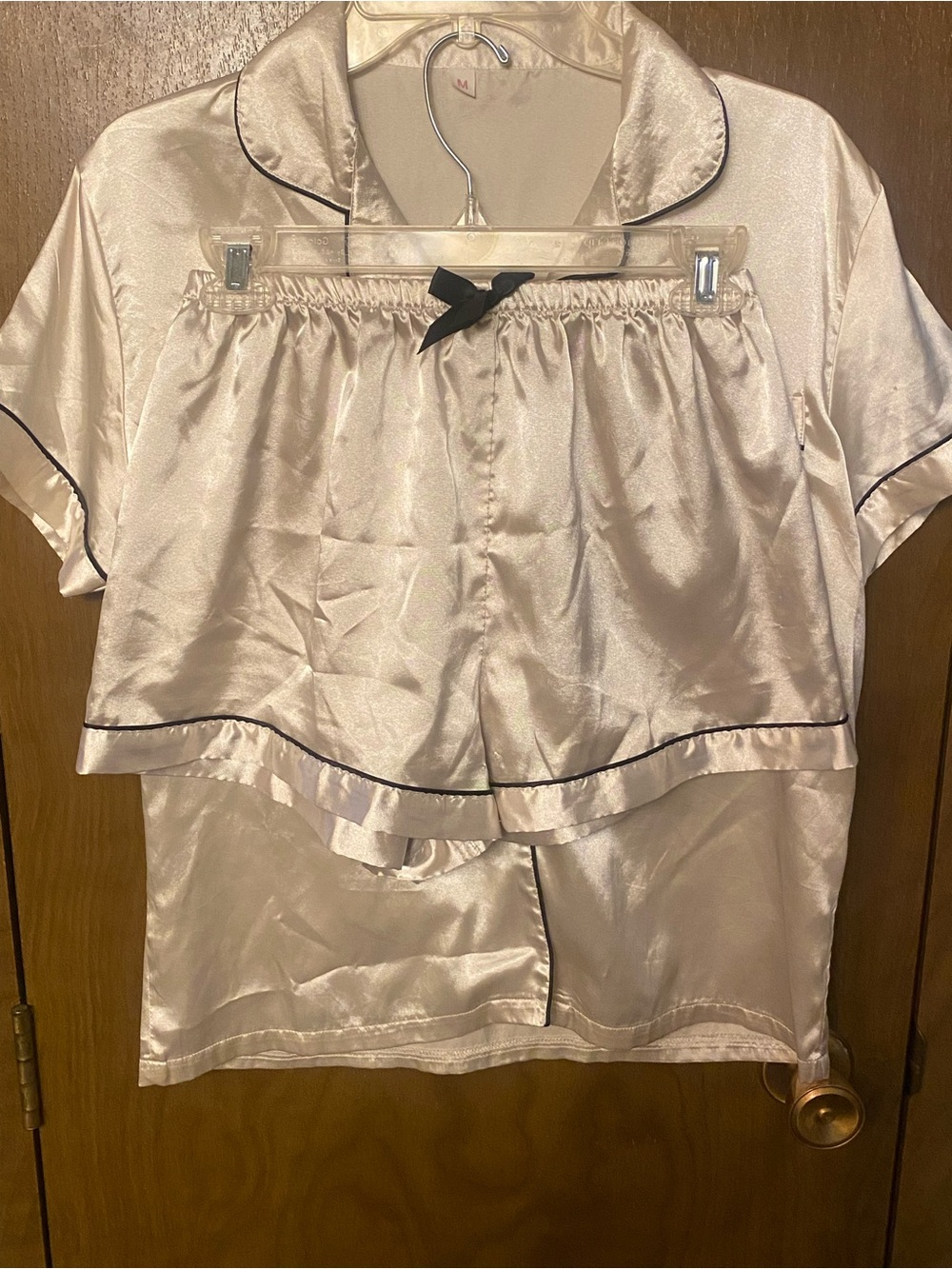 Satin Short Pajama Set with Contrast Trim - Cream